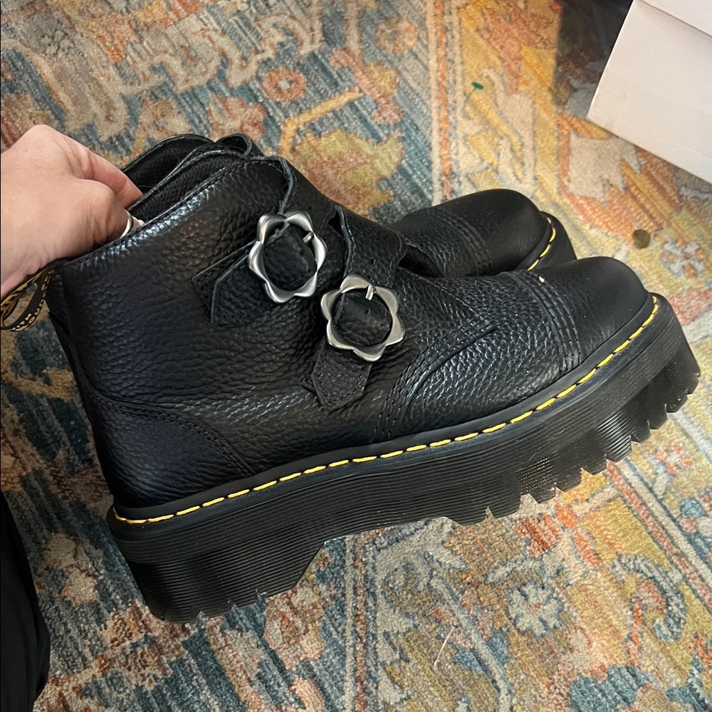 Dr. Martens Black Leather Double-Buckle Platform Boots